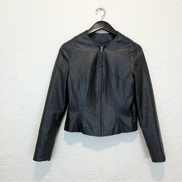 Vintage Gap Small Moto Jacket 100% Genuine Leather Black S Y2K - Picture 8 of 14